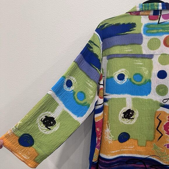 Ali Miles Top Womens 1X Abstract Art Lightweight Statement Button Front Shacket - Picture 8 of 10